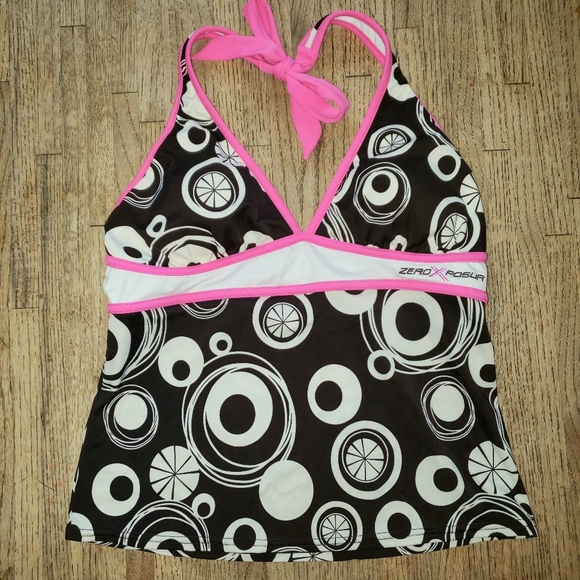 ZEROXPOSUR Halter Tankini Swim Top Abstract Brown Pink Womens Size 10 - Picture 12 of 16